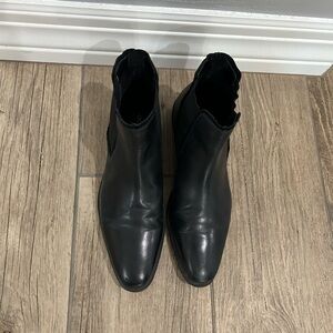 ASOS Black Ankle Boots with Leather Finish and Low Heel